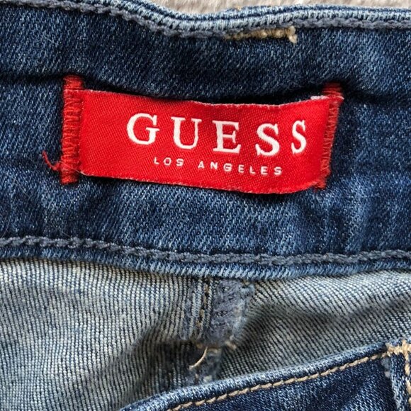 Guess Womens Jeans Size 29 Ankle Mid Rise Skinny Sarah Fit Blue Denim Distressed - Picture 15 of 16